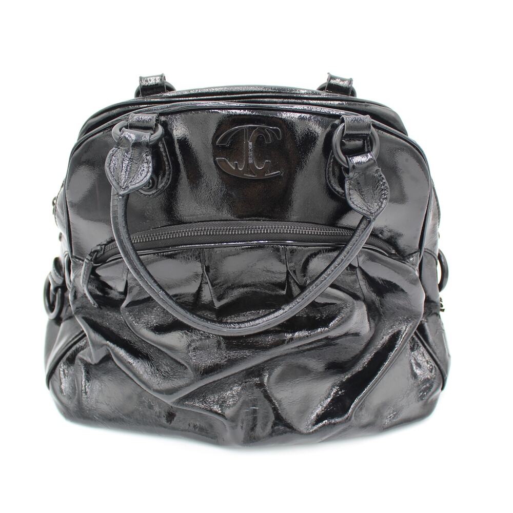 Just Cavalli Y2K Satchel Bag Black Patent Leather Shoulder Purse Large Indie